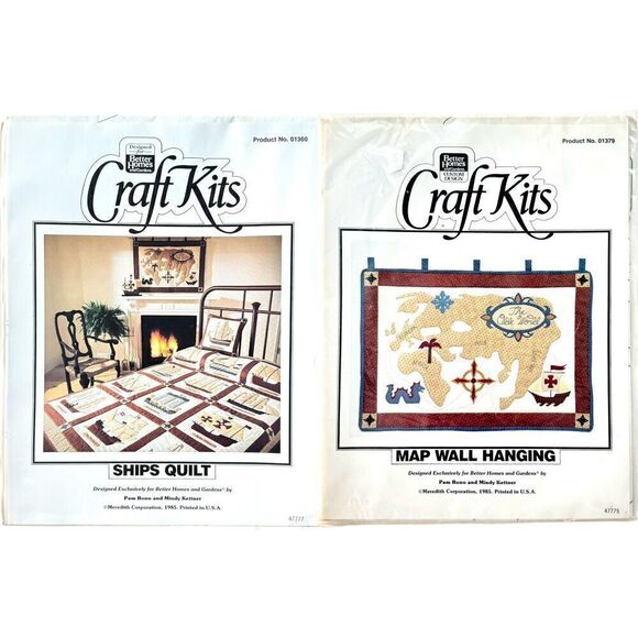 TWO Vtg Better Homes and Gardens Patterns Ships Quilt Map Wall Hanging 1985 NEW - Picture 1 of 8